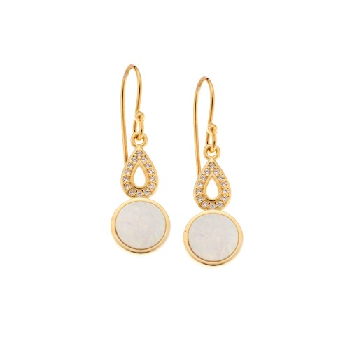 Σκουλαρίκια Senza από επιχρυσωμένο ασήμι 925, δάκρυ με ζιργκόν και κύκλος με Opal - SSR4058GWH