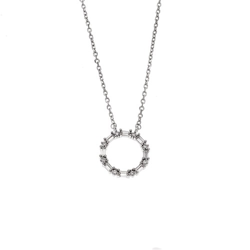 Κολιέ Senza από ασήμι 925, κύκλος με λευκά ζιργκόν - SSR4187SR