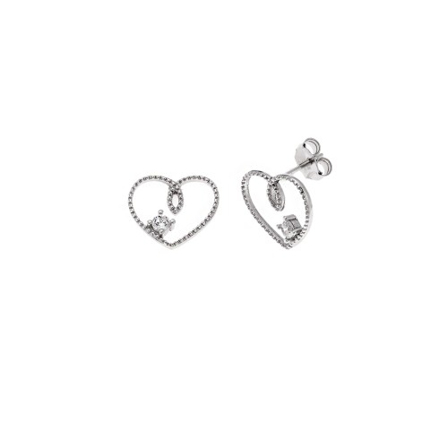 Σκουλαρίκια Senza από ασήμι 925, καρδούλα σε περίγραμμα και λευκό ζιργκόν - SSR4212SR