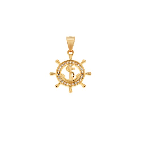 Μοτίφ Senza από επιχρυσωμένο ασήμι 925, Τιμόνι με Άγκυρα - SSR4278GD