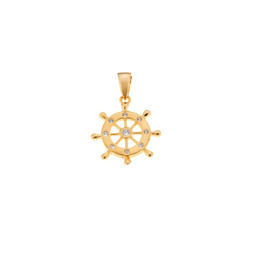 Μοτίφ Senza από επιχρυσωμένο ασήμι 925, Τιμόνι με Άγκυρα - SSR4279GD