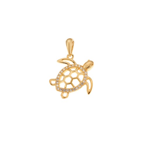 Μοτίφ Senza από επιχρυσωμένο ασήμι 925, Χελώνα με Ζιργκόν - SSR4283GD