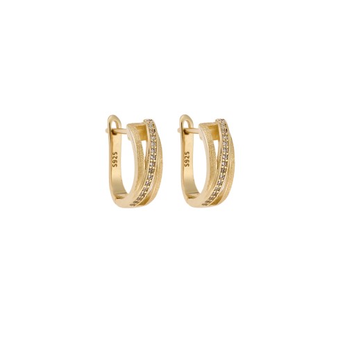 Σκουλαρίκια SENZA Κρίκοι Επίχρυσο Ασήμι 925 Με Ζιργκόν Πέτρες - SSR4347