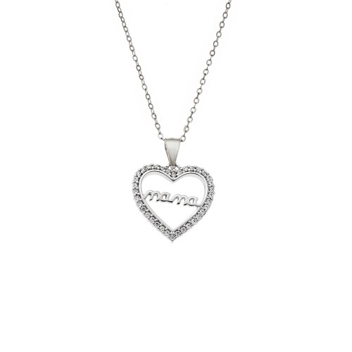Κολιέ SENZA Rhodium Plated Ασήμι 925 Καρδιά Mama - SSR4447SR