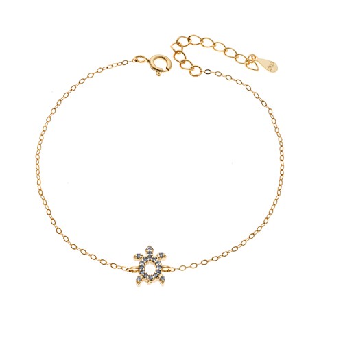 Βραχιόλι SENZA Χελώνα Gold Plated Ασήμι 925 Double Face Light Blue - SSR4450GLB