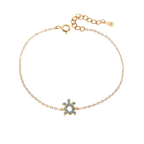 Βραχιόλι SENZA Χελώνα Gold Plated Ασήμι 925 Double Face Turquoise - SSR4450GTQ