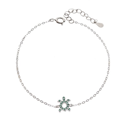 Βραχιόλι SENZA Χελώνα Rhodium Plated Ασήμι 925 Double Face Green - SSR4450SGN