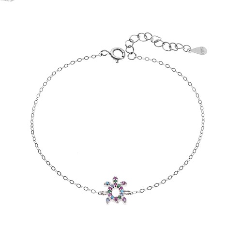 Βραχιόλι SENZA Χελώνα Rhodium Plated Ασήμι 925 Double Face Rainbow - SSR4450SMU