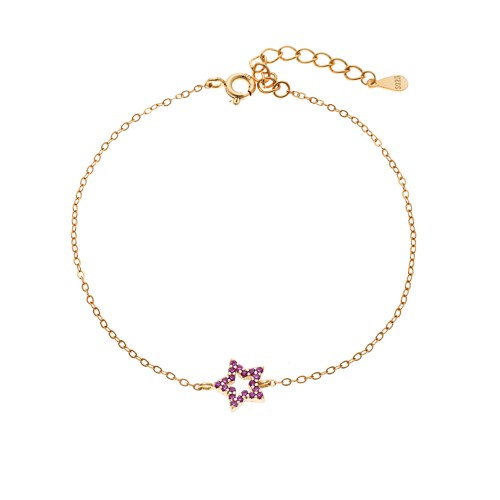Βραχιόλι SENZA Αστεράκι Gold Plated Ασήμι 925 Double Face Fuchsia - SSR4452GFU