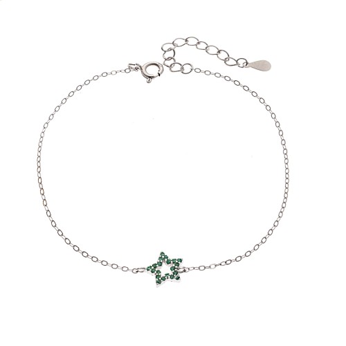 Βραχιόλι SENZA Αστεράκι Rhodium Plated Ασήμι 925 Double Face Green - SSR4452SGN