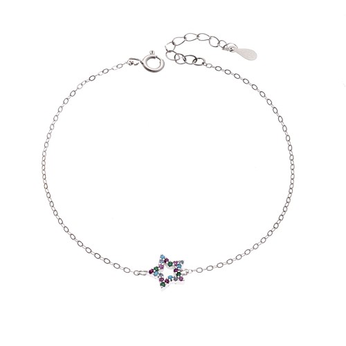 Βραχιόλι SENZA Αστεράκι Rhodium Plated Ασήμι 925 Double Face Rainbow - SSR4452SMU