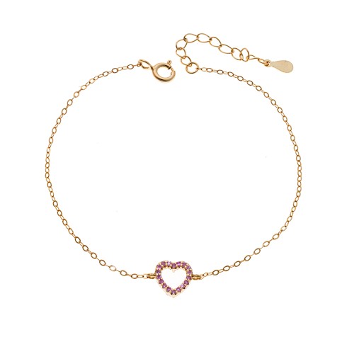 Βραχιόλι SENZA Καρδιά Gold Plated Ασήμι 925 Double Face Pink - SSR4453GPK