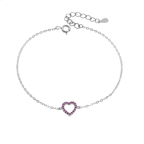 Βραχιόλι SENZA Καρδιά Rhodium Plated Ασήμι 925 Double Face Fouchsia - SSR4453SFU