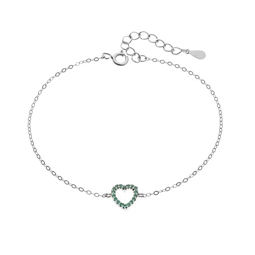 Βραχιόλι SENZA Καρδιά Rhodium Plated Ασήμι 925 Double Face Green - SSR4453SGN