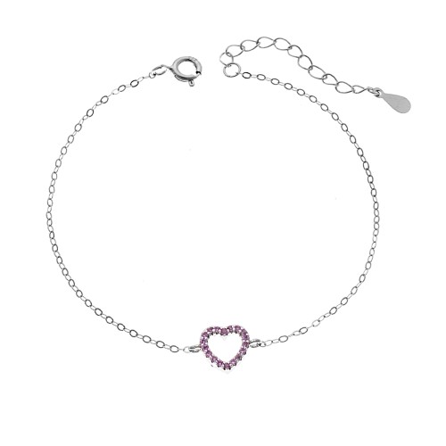 Βραχιόλι SENZA Καρδιά Rhodium Plated Ασήμι 925 Double Face Pink - SSR4453SPK