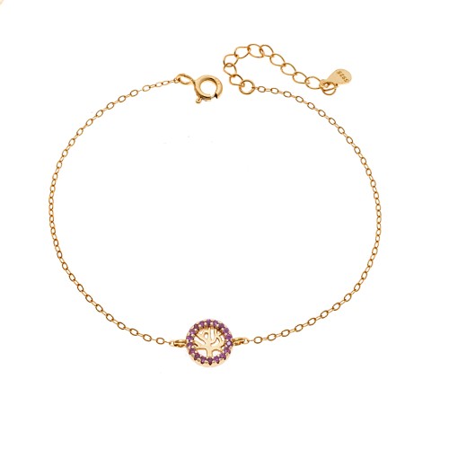 Βραχιόλι SENZA Δέντρο της Ζωής Gold Plated Ασήμι 925 Double Face Fouchsia - SSR4454GFU