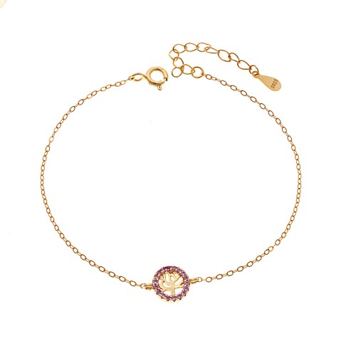 Βραχιόλι SENZA Δέντρο της Ζωής Gold Plated Ασήμι 925 Double Face Pink - SSR4454GPK