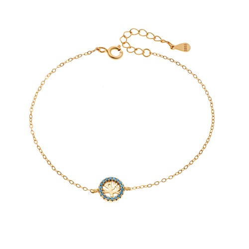 Βραχιόλι SENZA Δέντρο της Ζωής Gold Plated Ασήμι 925 Double Face Turquoise - SSR4454GTQ