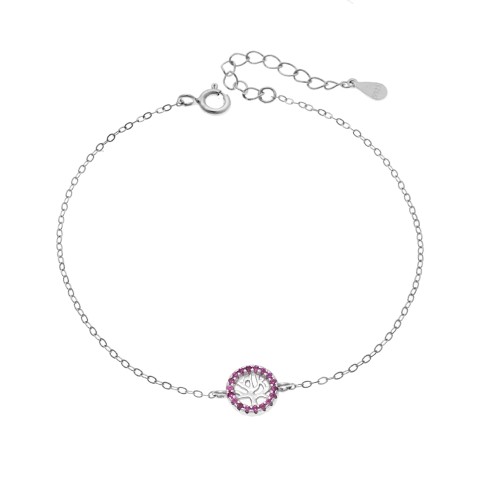 Βραχιόλι SENZA Δέντρο της Ζωής Rhodium Plated Ασήμι 925 Double Face Fouchsia - SSR4454SFU