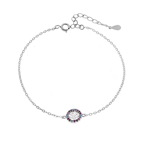 Βραχιόλι SENZA Δέντρο της Ζωής Rhodium Plated Ασήμι 925 Double Face Rainbow - SSR4454SMU