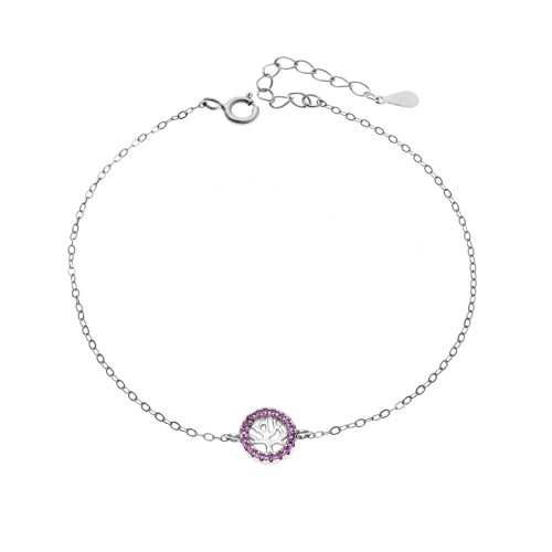 Βραχιόλι SENZA Δέντρο της Ζωής Rhodium Plated Ασήμι 925 Double Face Pink - SSR4454SPK
