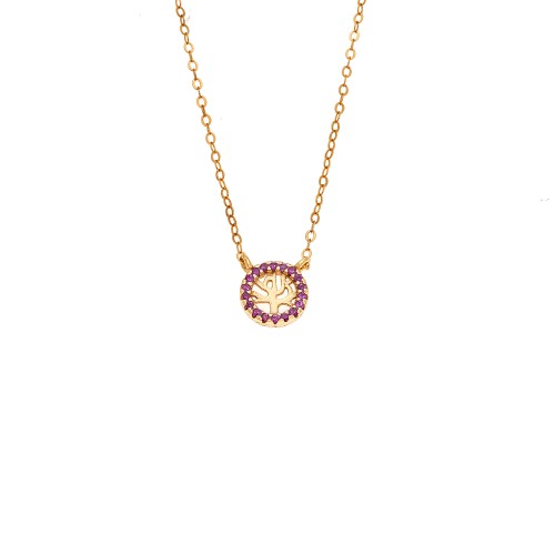 Κολιέ SENZA Δέντρο της Ζωής Gold Plated Ασήμι 925 Double Face Fouchsia - SSR4455GFU