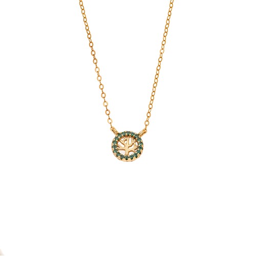 Κολιέ SENZA Δέντρο της Ζωής Gold Plated Ασήμι 925 Double Face Green - SSR4455GGN