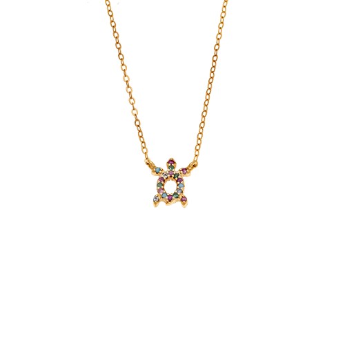 Κολιέ SENZA Χελώνα Gold Plated Ασήμι 925 Double Face Rainbow - SSR4456GMU