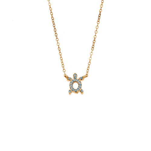 Κολιέ SENZA Χελώνα Gold Plated Ασήμι 925 Double Face Turquoise - SSR4456GTQ
