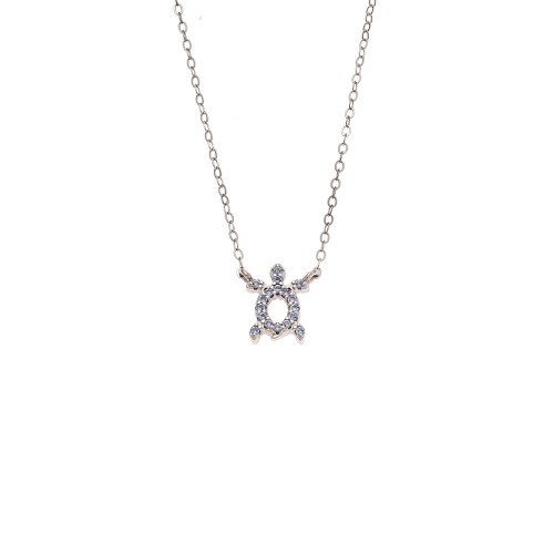 Κολιέ SENZA Χελώνα Rhodium Plated Ασήμι 925 Double Face Light Blue - SSR4456SLB