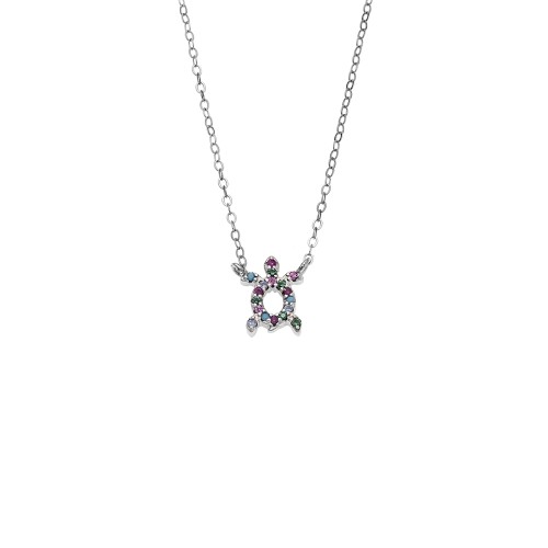 Κολιέ SENZA Χελώνα Rhodium Plated Ασήμι 925 Double Face Rainbow - SSR4456SMU