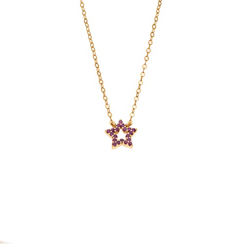 Κολιέ SENZA Αστεράκι Gold Plated Ασήμι 925 Double Face Fuchsia - SSR4457GFU