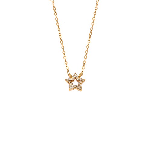 Κολιέ SENZA Αστεράκι Gold Plated Ασήμι 925 Double Face Fuchsia - SSR4457GFU