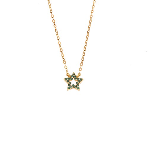 Κολιέ SENZA Αστεράκι Gold Plated Ασήμι 925 Double Face Green - SSR4457GGN