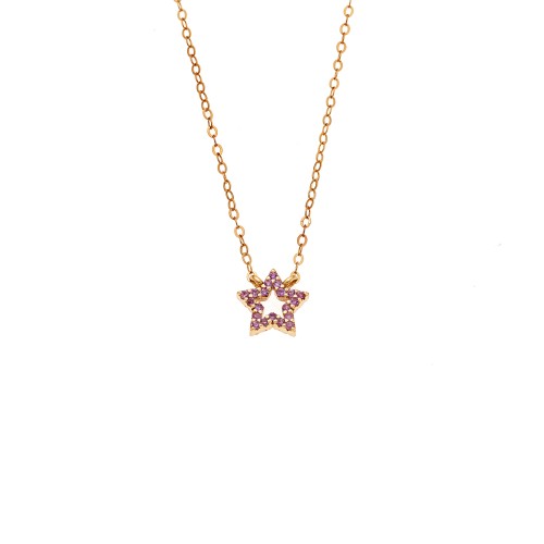 Κολιέ SENZA Αστεράκι Gold Plated Ασήμι 925 Double Face Pink - SSR4457GPK