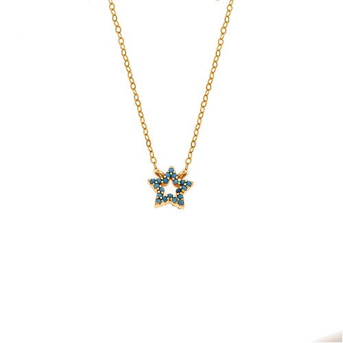 Κολιέ SENZA Αστεράκι Gold Plated Ασήμι 925 Double Face Turquoise - SSR4457GTQ
