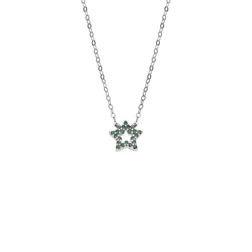 Κολιέ SENZA Αστεράκι Rhodium Plated Ασήμι 925 Double Face Turquoise - SSR4457SGN