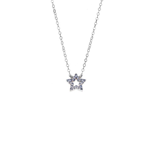 Κολιέ SENZA Αστεράκι Rhodium Plated Ασήμι 925 Double Face Light Blue - SSR4457SLB