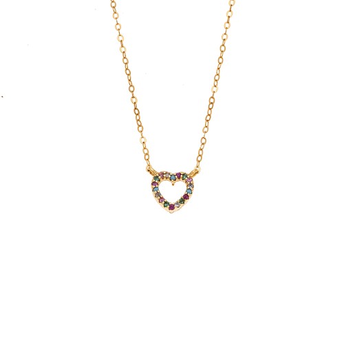 Κολιέ SENZA Καρδιά Gold Plated Ασήμι 925 Double Face Rainbow - SSR4458GMU