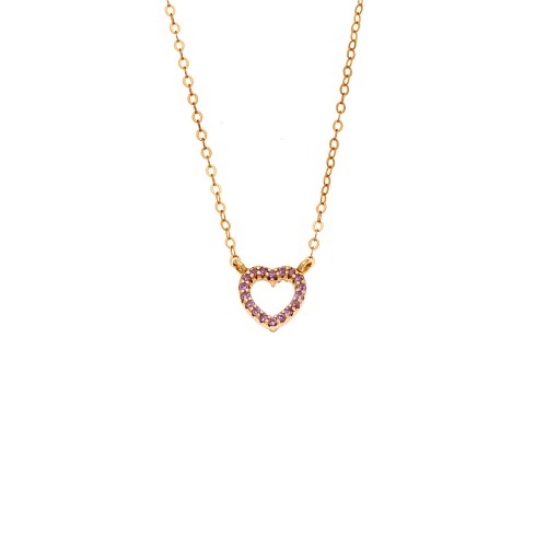 Κολιέ SENZA Καρδιά Gold Plated Ασήμι 925 Double Face Pink - SSR4458GPK