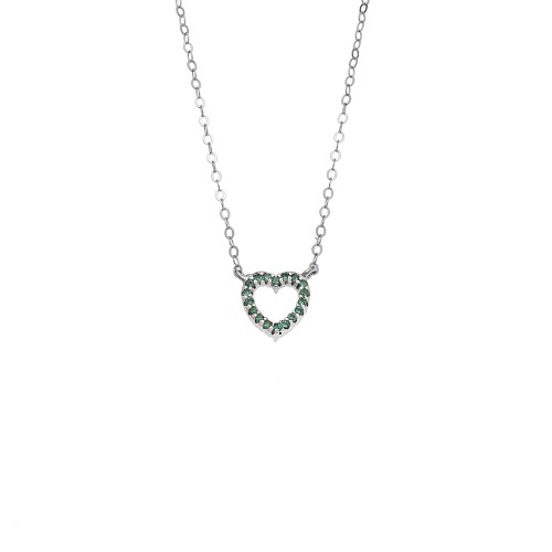 Κολιέ SENZA Καρδιά Rhodium Plated Ασήμι 925 Double Face Green - SSR4458SGN