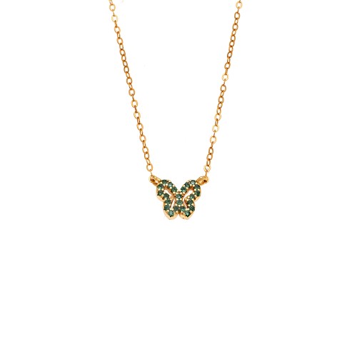 Κολιέ SENZA Πεταλούδα Gold Plated Ασήμι 925 Double Face Green - SSR4459GGN