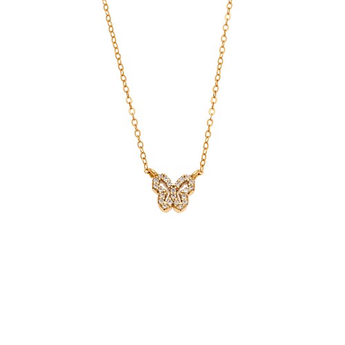 Κολιέ SENZA Πεταλούδα Gold Plated Ασήμι 925 Double Face Pink - SSR4459GPK