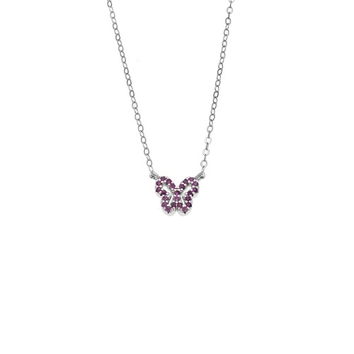 Κολιέ SENZA Πεταλούδα Rhodium Plated Ασήμι 925 Double Face Fouchsia - SSR4459SFU