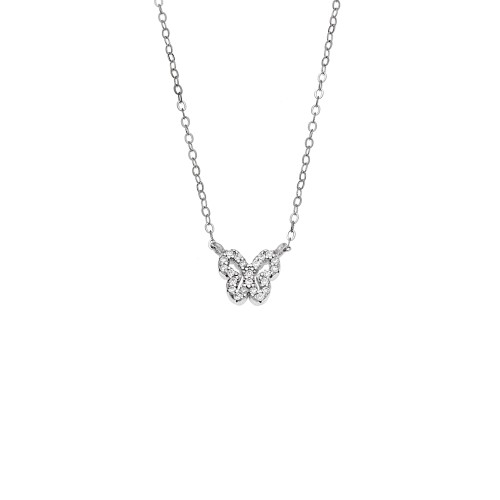 Κολιέ SENZA Πεταλούδα Rhodium Plated Ασήμι 925 Double Face Light Blue - SSR4459SLB