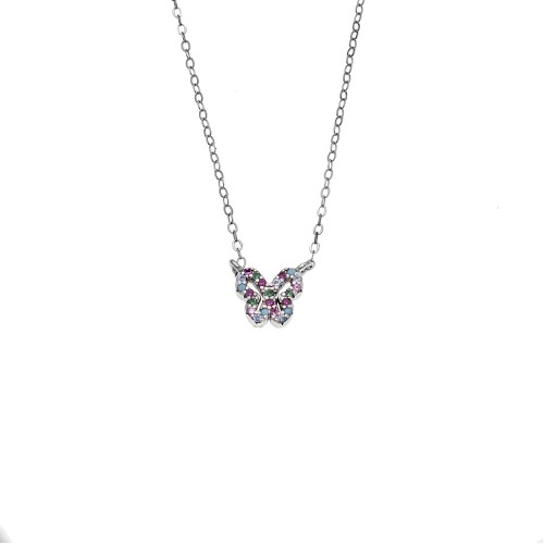 Κολιέ SENZA Πεταλούδα Rhodium Plated Ασήμι 925 Double Face Rainbow - SSR4459SMU