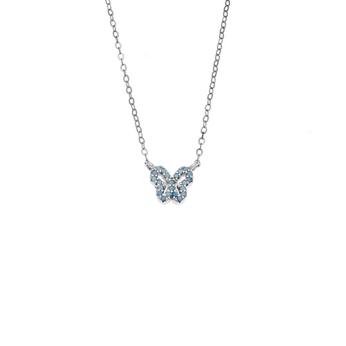 Κολιέ SENZA Πεταλούδα Rhodium Plated Ασήμι 925 Double Face Turquoise - SSR4459STQ