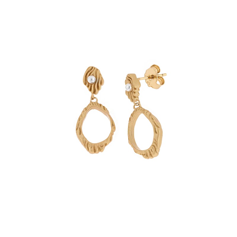 Σκουλαρίκια Senza από επιχρυσωμένο ασήμι 925, Ματ κυματιστό κρικάκι - SSR4464GD