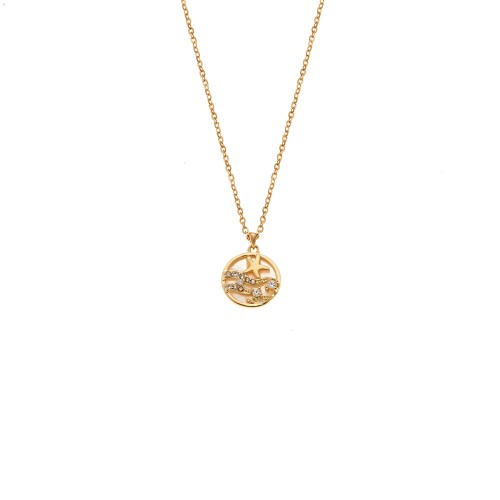 Κολιέ SENZA Αστεράκια Gold Plated Ασήμι 925 με Φίλντισι - SSR4473GD