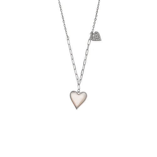 Κολιέ SENZA Καρδούλες Rhodium Plated Ασήμι 925 με Φίλντισι - SSR4480SR